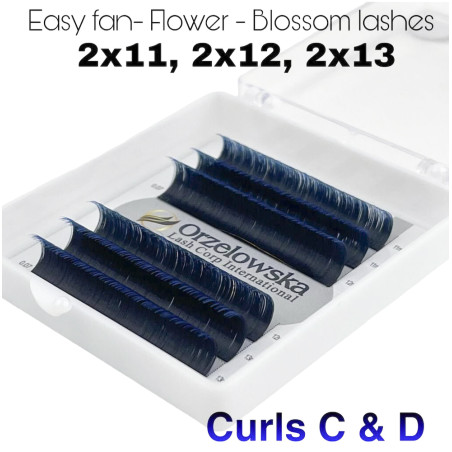 0.07 Easy Fan lashes, mix 11-13, Volume, Blossom flower Ombre - Blue