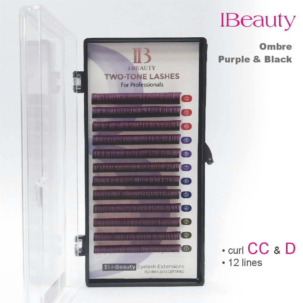 Eyelash extension Ombre iBeauty, black&Purple, thickness 0.10