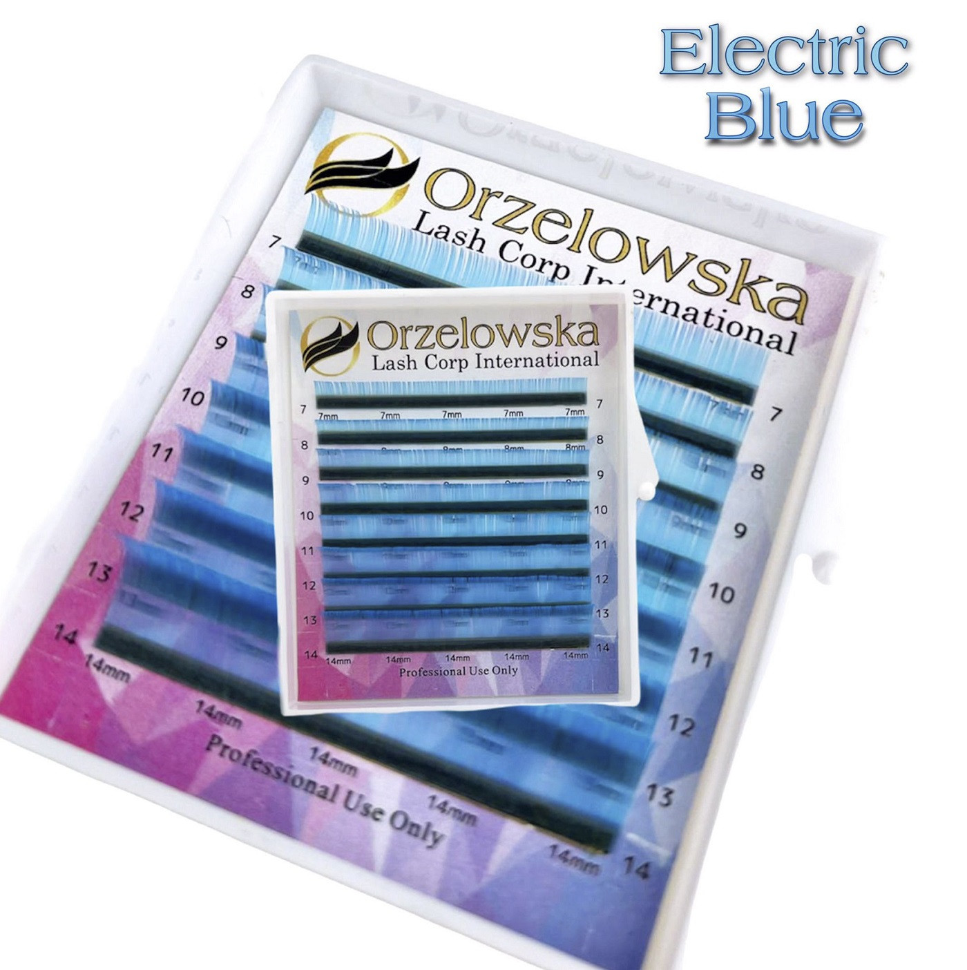CC 0.07 Mix 7-14 mm Color Lashes, Electric Blue, eyelash extensions, tray with 8 lines ,  Orzelowska
