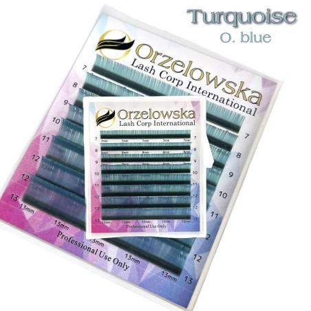 CC 0.07 mix 7-13mm O. Blue (Turquoise) Color Lashes, eyelash extensions, tray with 8 lines, Orzelowska