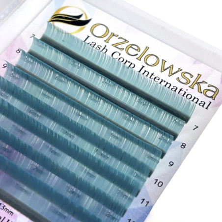 CC 0.07  mix 7-13mm  O. Blue (Turquoise) Color Lashes, eyelash extensions, tray with 8 lines, Orzelowska