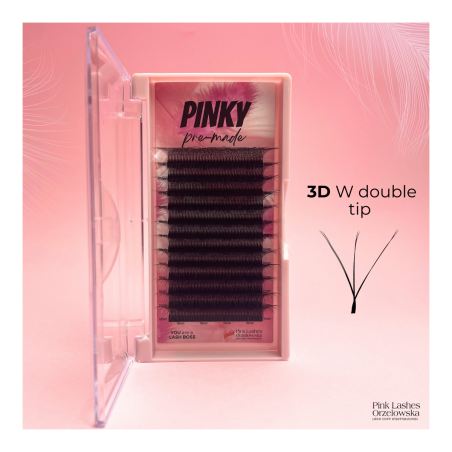 3D W double tips PINKY, Curl D pre-made eyelash extensions, quick volume